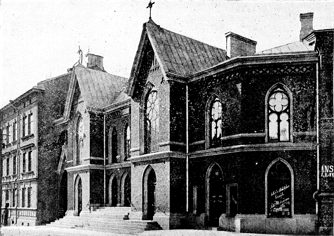 K. A. Wreden Fredrikinkadun varrelle suunnittelema rukoushuone, joka valmistui 1894. Kuva: Sleyn arkisto.