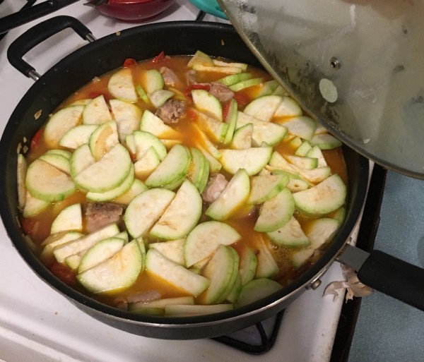 Before letting the upo cook for 10–12 min