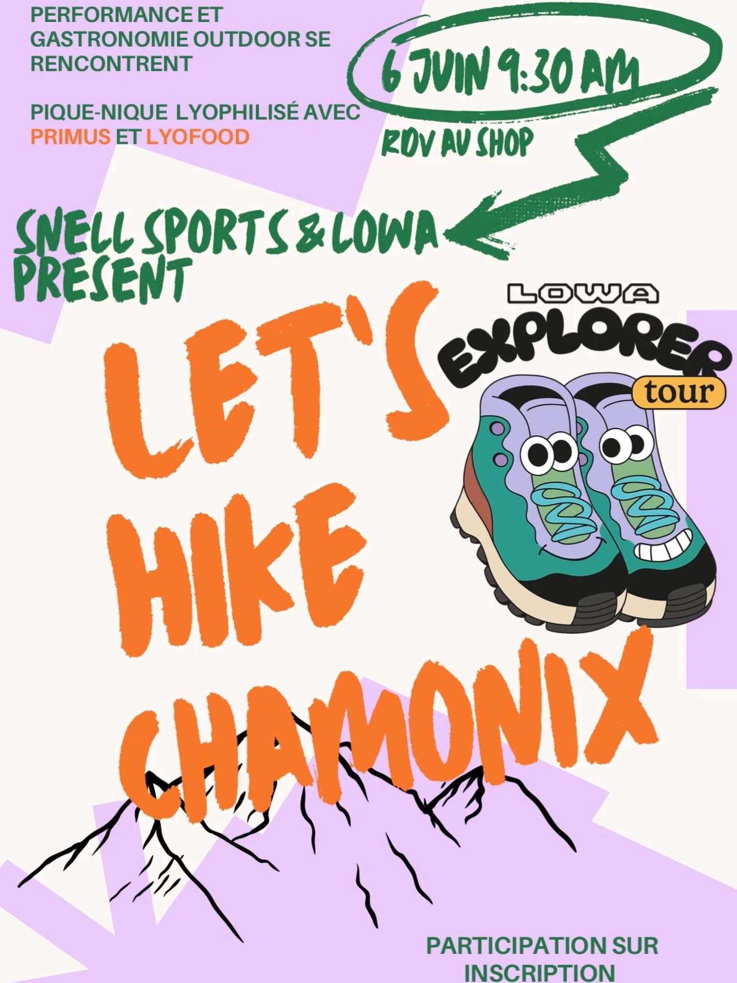 Avec @lowa.outdoor @primusequipment et @lyofood on vous pr&eacute;voit une journ&eacute;e inoubliable sur les sentiers de Chamonix ⛰️ 
Au programme :
📍 d&eacute;part &agrave; 9:30 du magasin
🚡 mont&eacute;e en direction du Br&eacute;vent
🧢 rando d