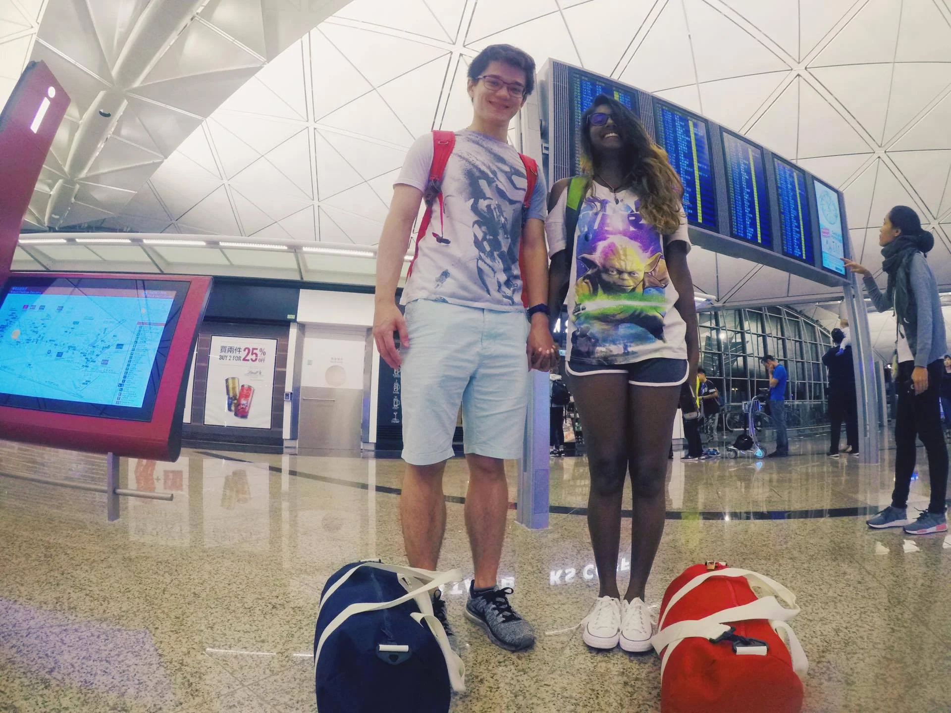 Bright eyed and bushy tailed, ready to leave Hong Kong for Portugal!