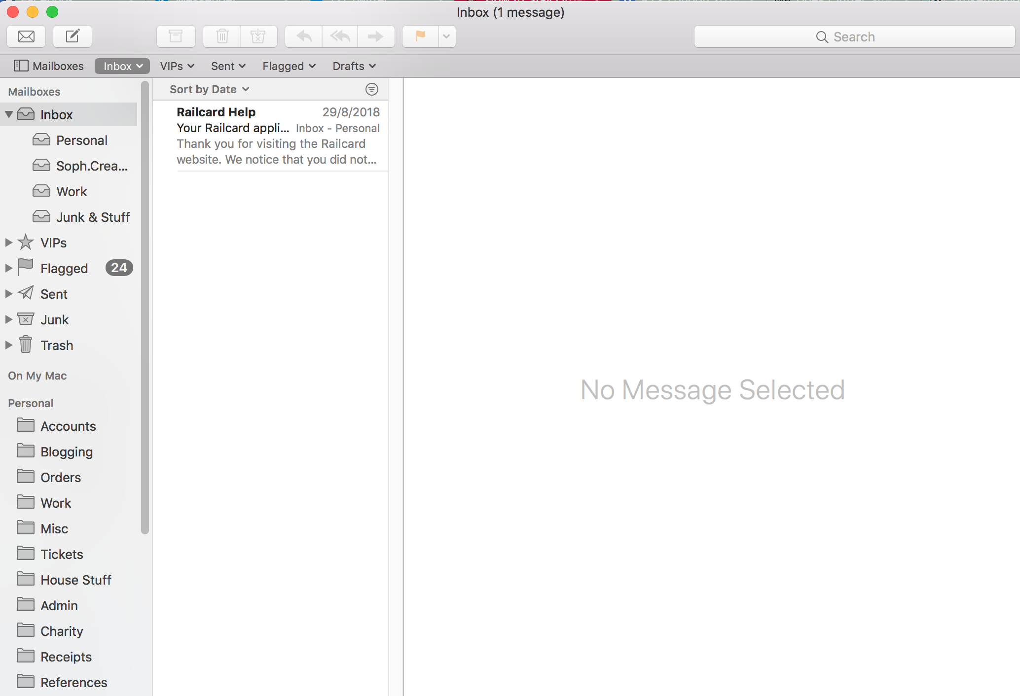 My new and improved inbox! Pay no intention to the fact my railcard needs to be renewed... it's on my today list. 
