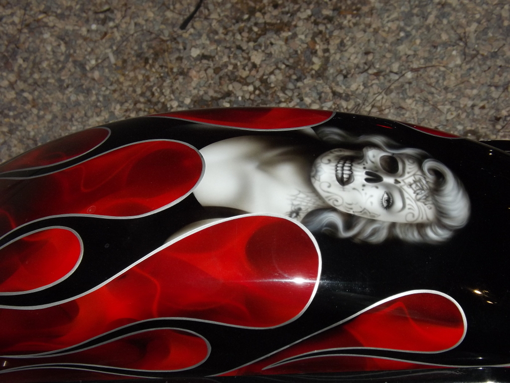 Custom "Marilyn Monroe" Goth Gas Tank, Motorcycle Show, Spring 2013, Las Vegas