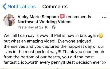 Lovely review from Vicky &amp; Phil ❤️🎥 #wedding #weddingvideographer #northwestweddingvideos  #northwestweddingvideographer