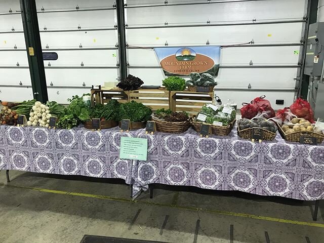 All set up at @cnyregionalmarket with loads of fresh vegetables! We are in E shed at the far right side. Everyone is all spread out to avoid crowds, come say hi and get the good stuff! #mountaingrownfarm #eatlocal #buylocal #smallfarms #eatsmall