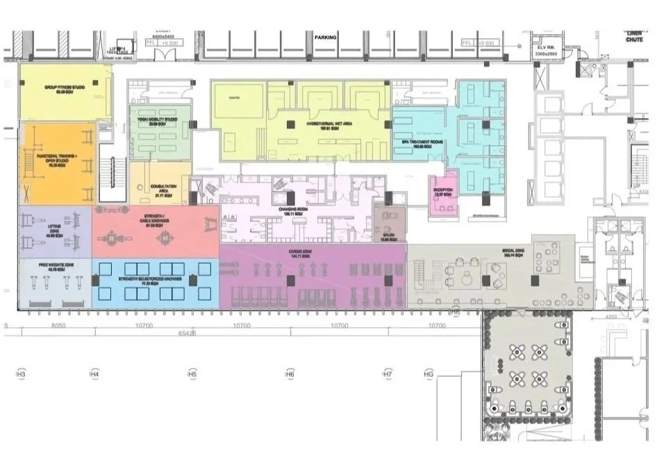 Biofit gym wellness spa design consultants, zoning map, floor plan