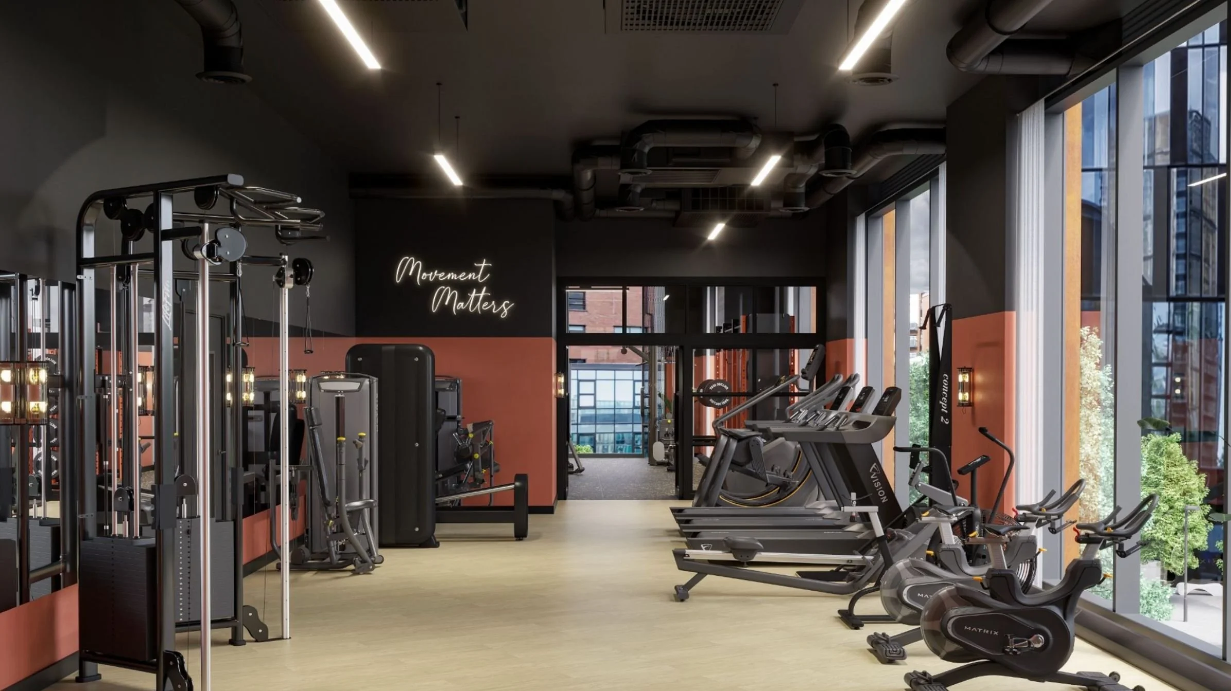 fusion students co-living gym interiors by biofit