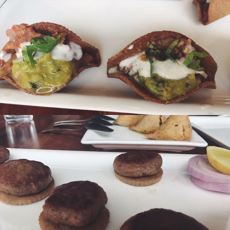 Jackfruit tacos (top) and mutton galouti (bottom)