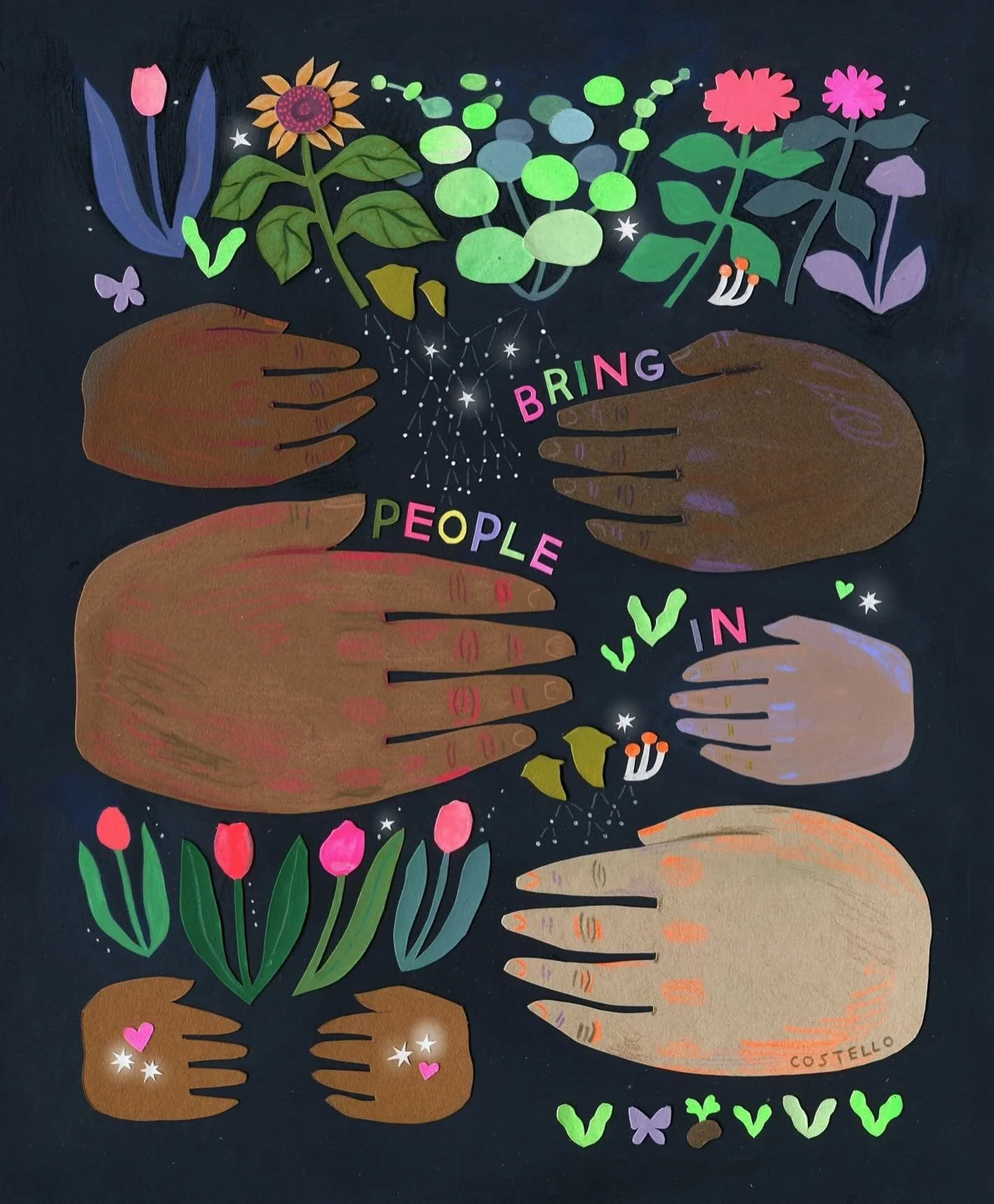 BRING PEOPLE IN 🫱🏼🫲🏼🌻✨

Artwork from my 2025 Calendar CRITICAL CONNECTIONS 

Shout out to all our organizers and visionaries bringing people into a liberated, caring and just worldview! We need so many of us in the fight against fascism. 

P.S. 