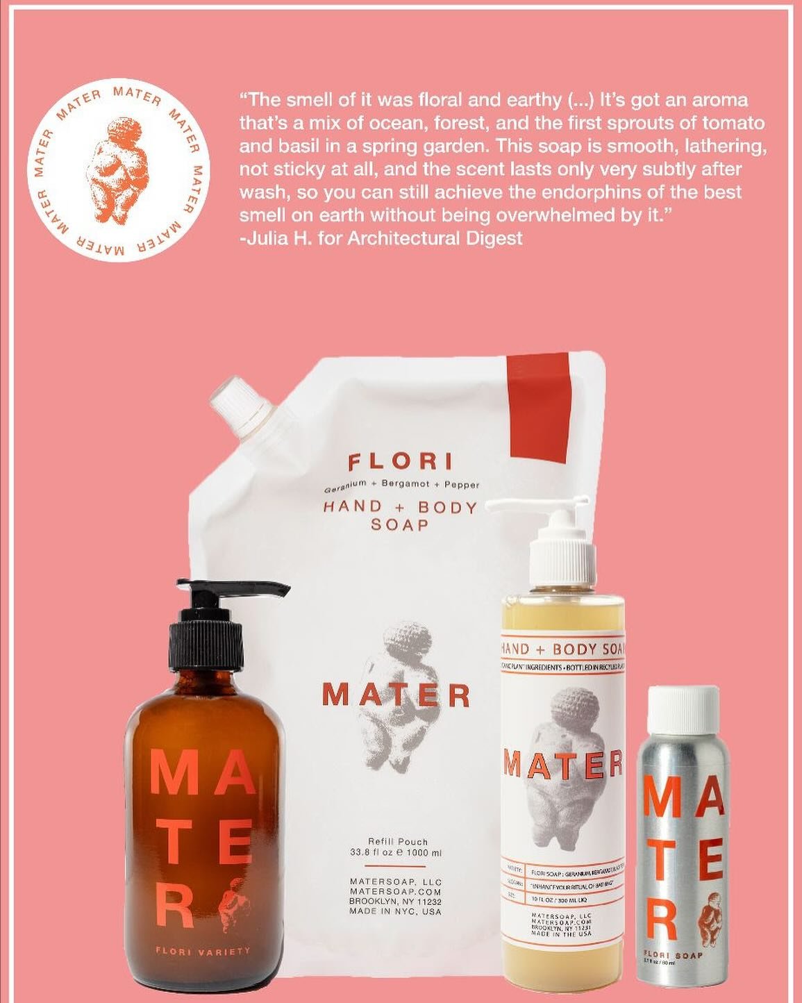 Flori got the spotlight for scent week at Architectural Digest :) as &ldquo;best overall soap&rdquo;- I yelped aloud with joy. Everyone is always going on about Arbor or Holy and I am happy she is having her moment. 
Julia really nailed it on the Flo
