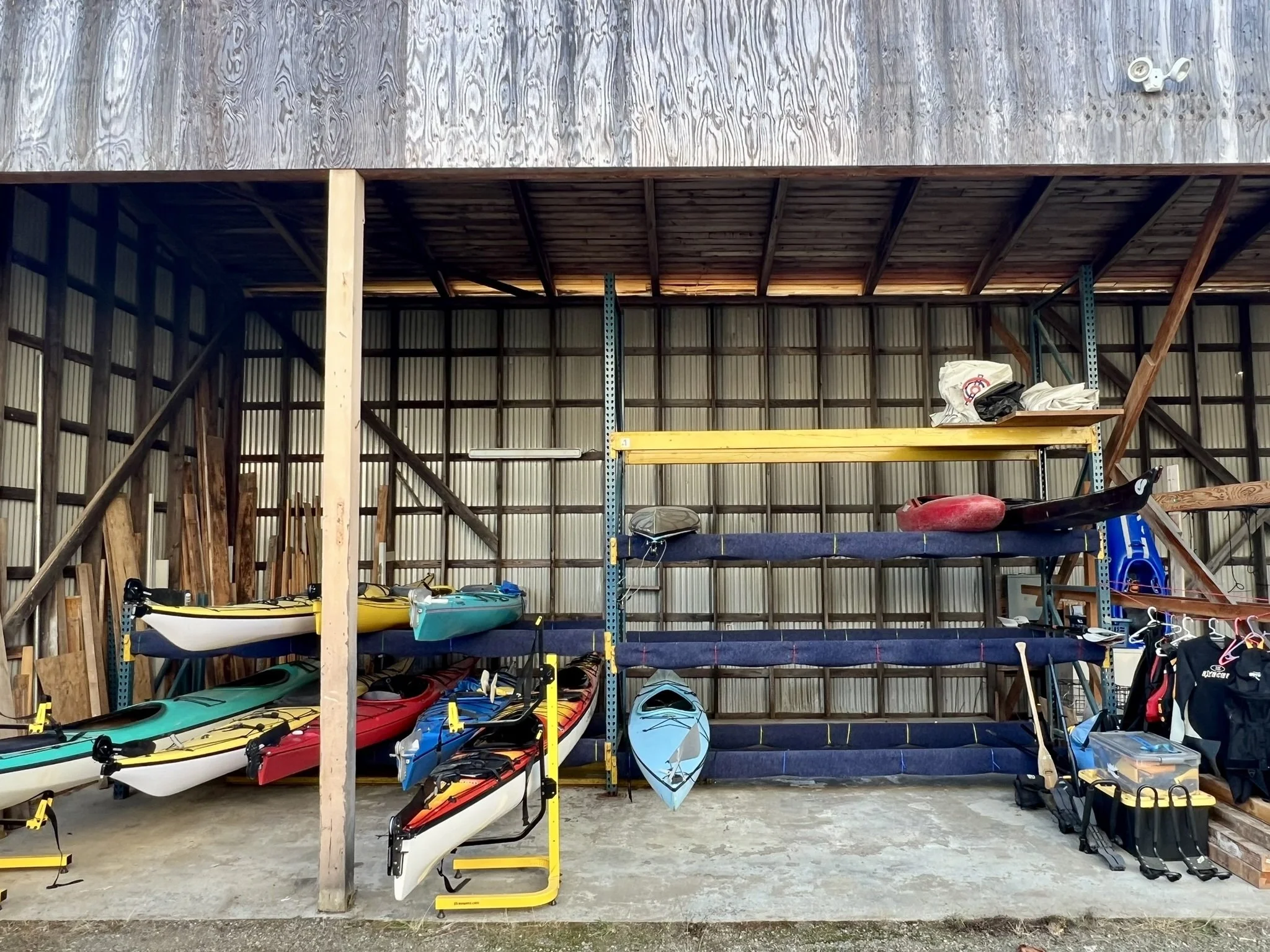 Kayak storage facility at Whidbey Island Kayaking
