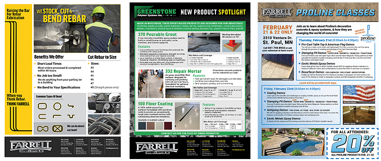 Service Flyer (Left), New Product Flyer (Center), Product Class Flyer (Right)As a construction supply company, an important aspect of advertising I learned early on was that customers need clear, concise and accurate information on the products and …