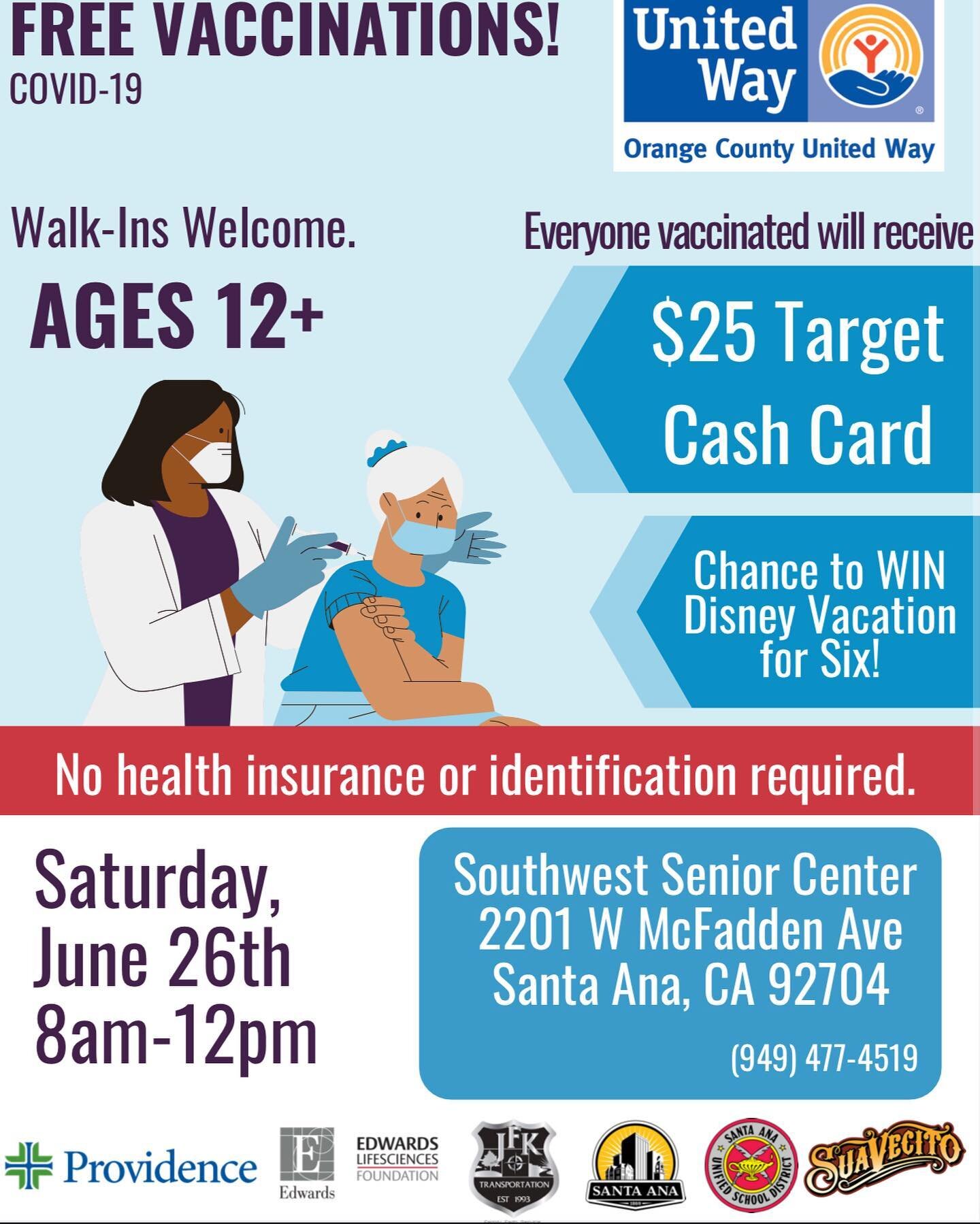 Looking for a place to get vaccinated? Southwest Senior Center will be offering vaccination on June 26th from 8:00AM-12:00PM. #TimeToEndThePandemic