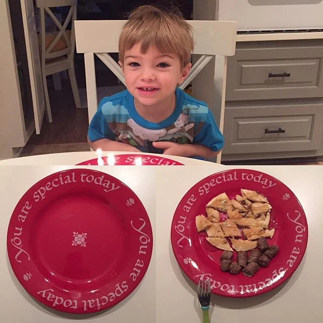 It's family tradition to eat off the red plate on your birthday, so today Lincoln gets to use it for birthday #3! Chocolate chip pancakes and sausage (his favorite). Love this little guy and so thankful to be his Dad!