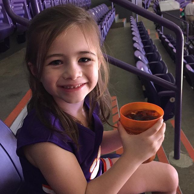 DaddyDaughter Basketball Date Night! I'm predicting a lot of bathroom trips judging by the size of the small Coke, but it's all good...GO TIGERS!