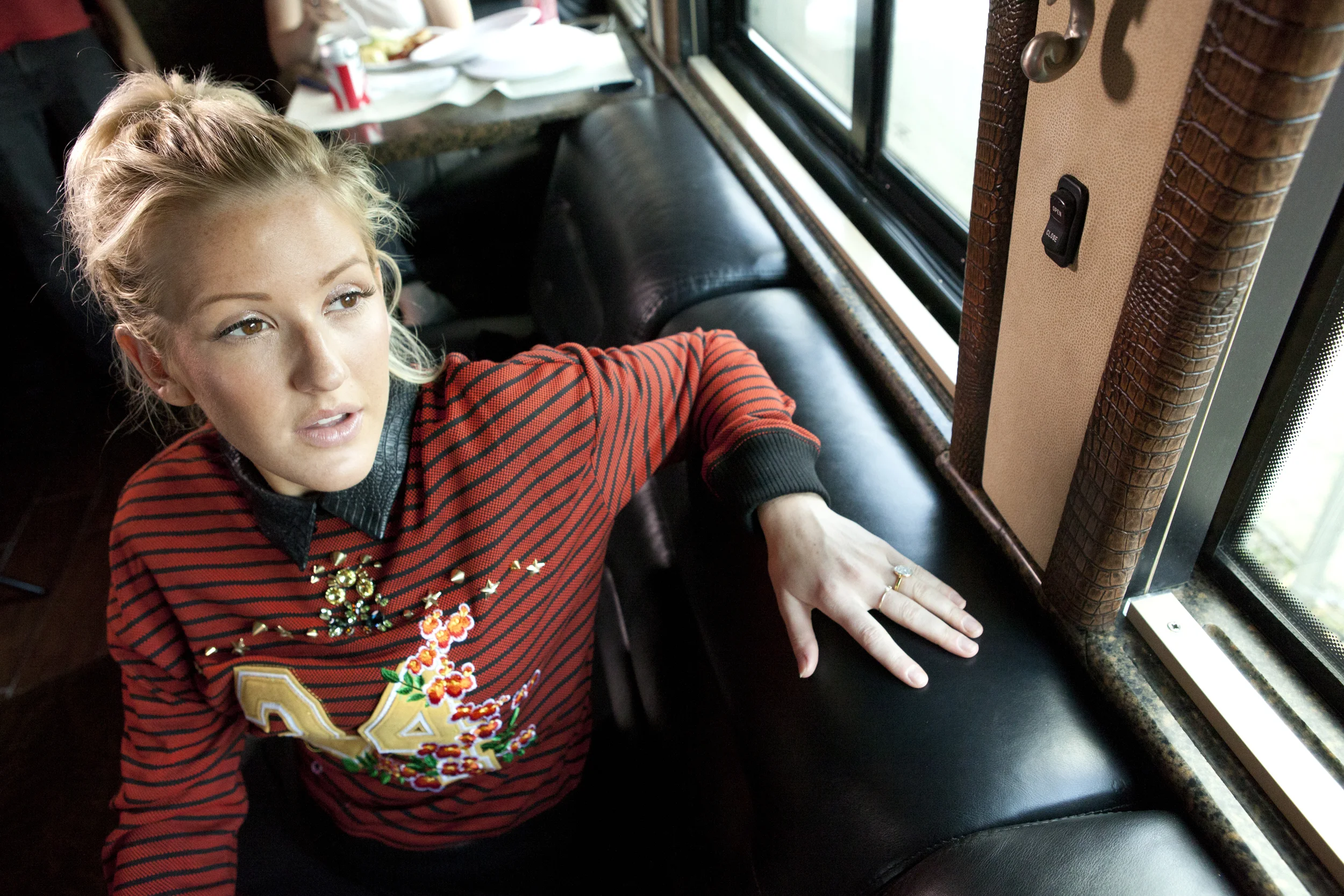 Singer Ellie Goulding on tour bus, 2013.
