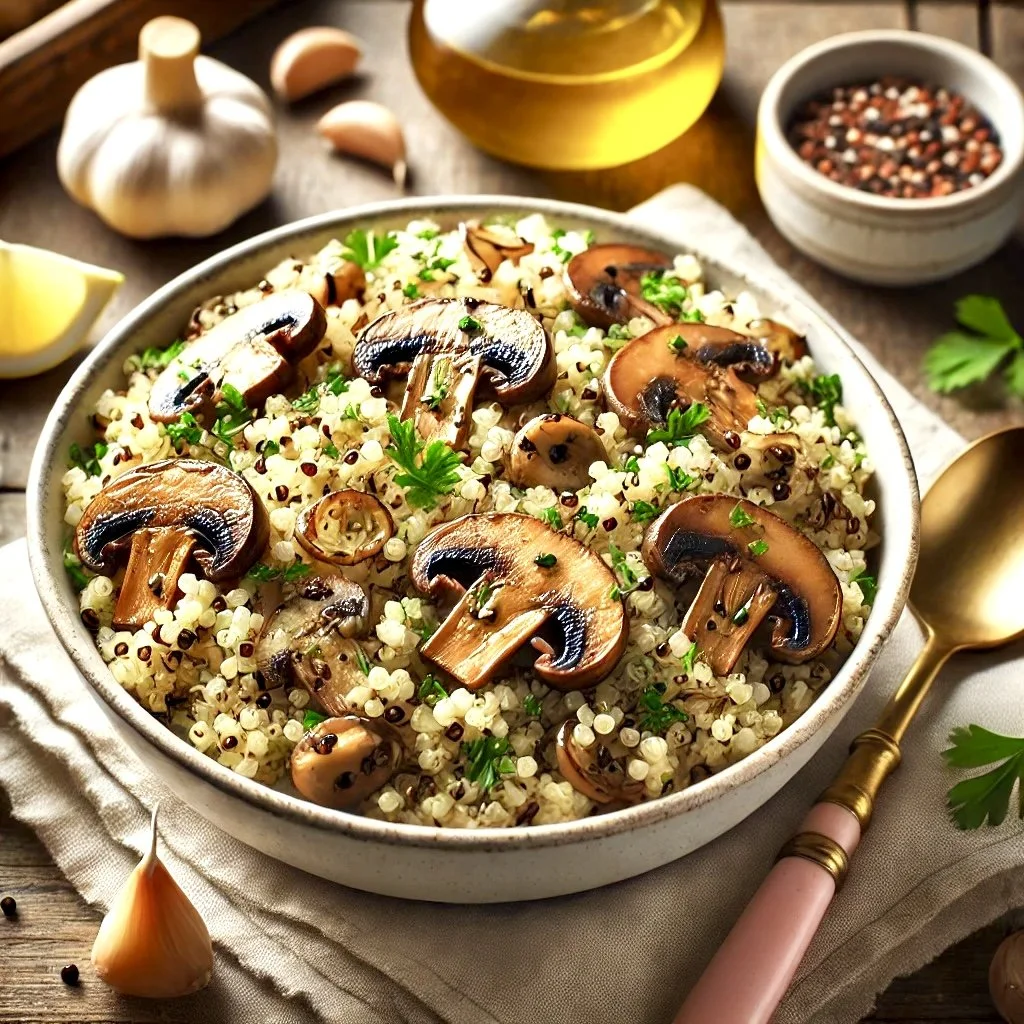 Roasted Garlicky Mushrooms Quinoa Bowl