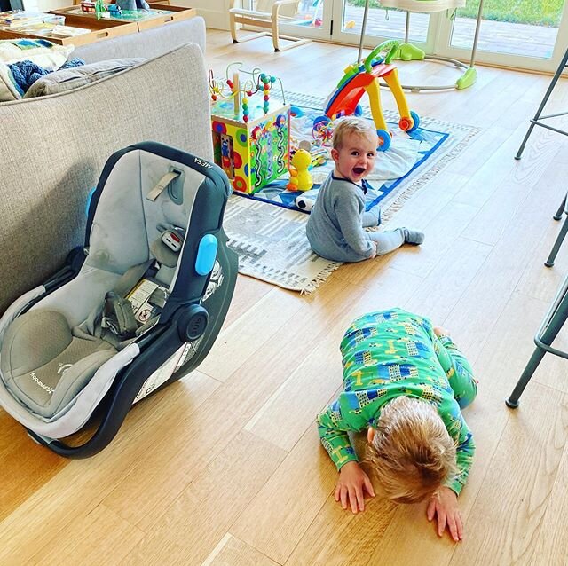 Total parenting fail. The 7 month old escapes the car seat unscathed with some miraculous gymnastic-like abilities while the two year old is emotionally scared by witnessing his younger brother&rsquo;s near death experience... #hunterissoadvanced #th