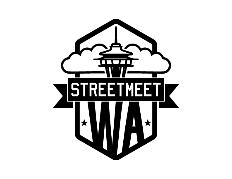 Outline of a logo with a cloud, a tower, and the words 'Street Meet' and 'W A' in a shield shape.