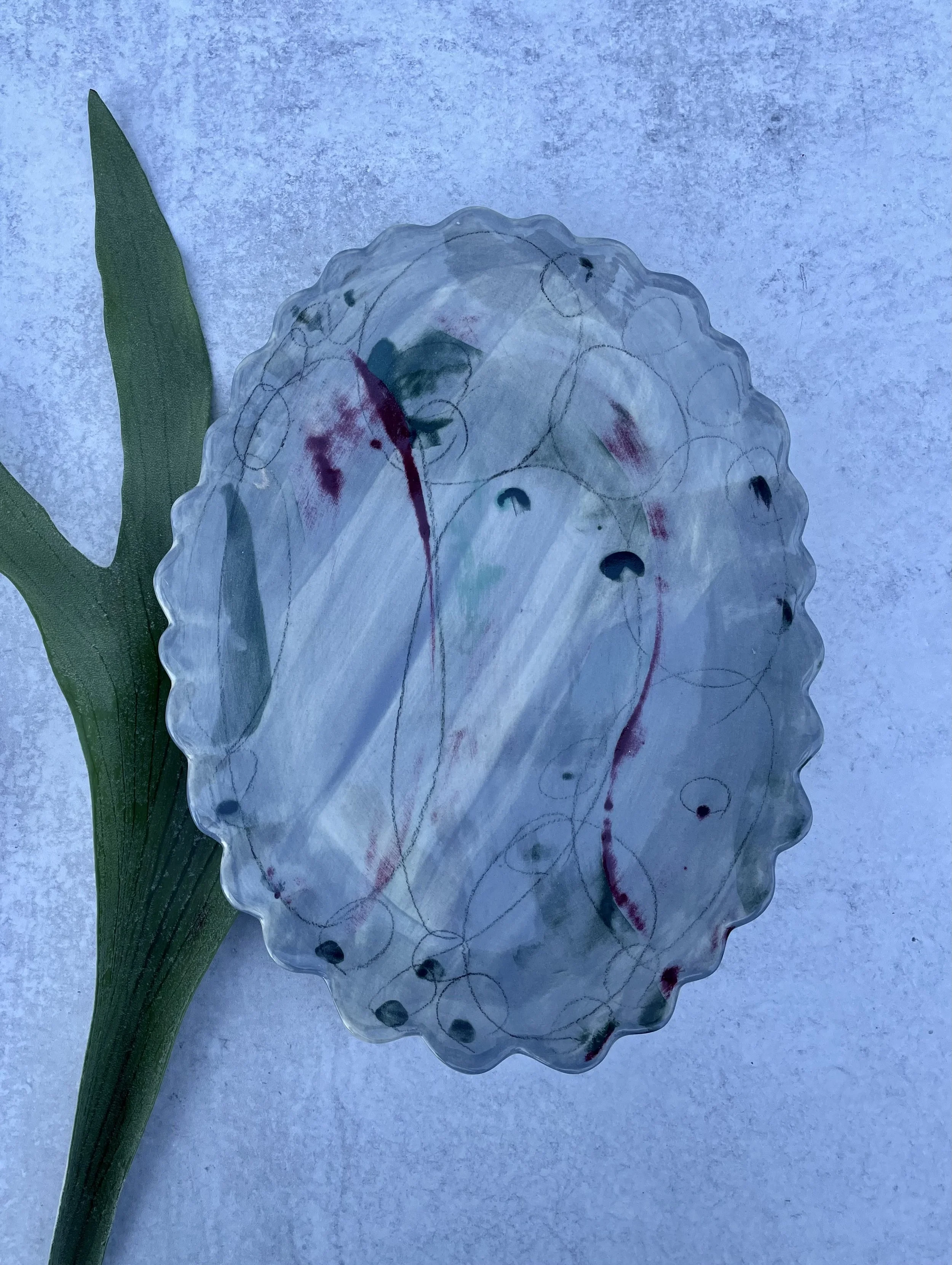 Ruffled Oval Platter in Mountain Mystic