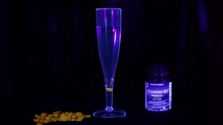 UV Glow in the dark water drinks vitamin B2 Riboflavin.gif