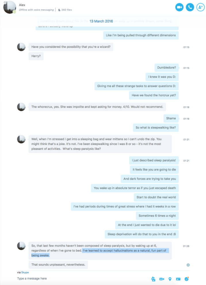 Alex (Exurb1a) talking about his sleepwalking and psychosis in 2016.