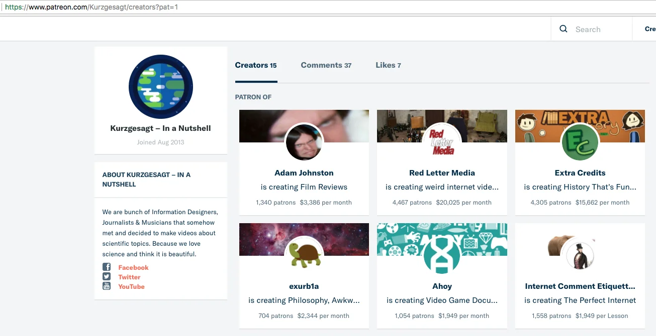 Kurz Gesagt financially supporting Exurb1a.