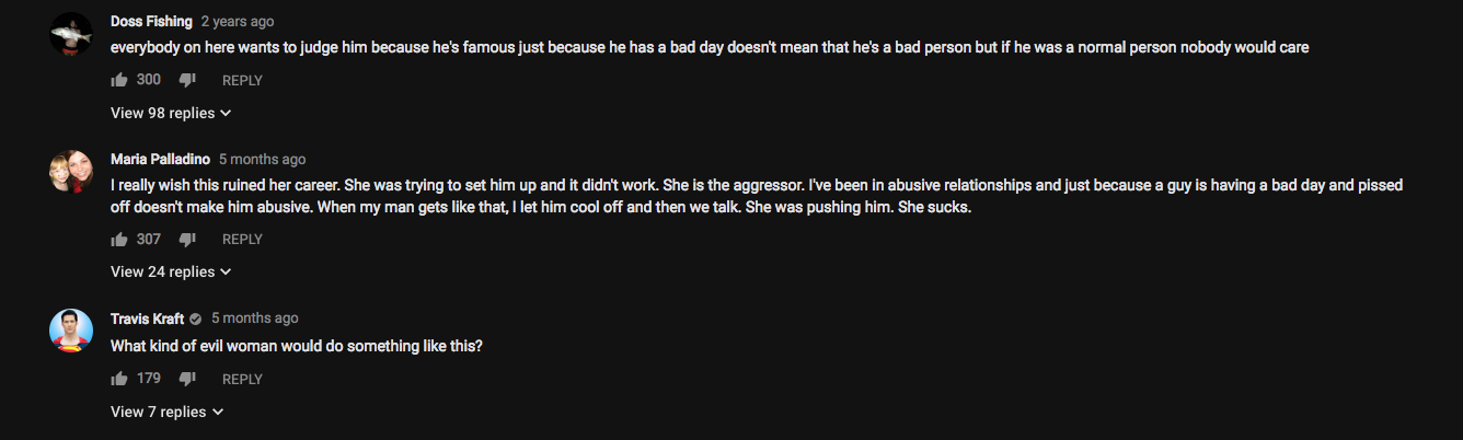 Comments on the video where Amber Heard is shamed for filming Johnny Depp’s drunken rant, where he threw a bottle around.