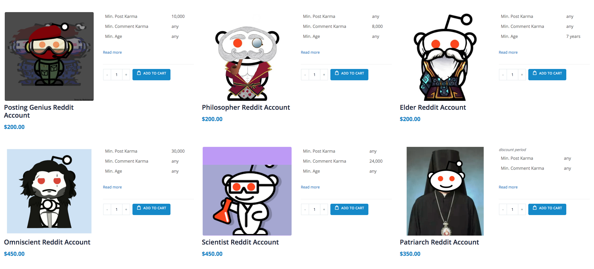 A website selling Reddit accounts.