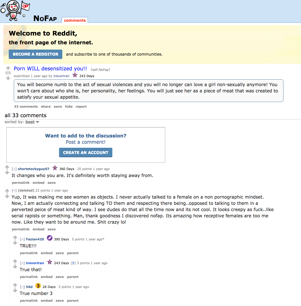 NoFap post where users discuss pornography.