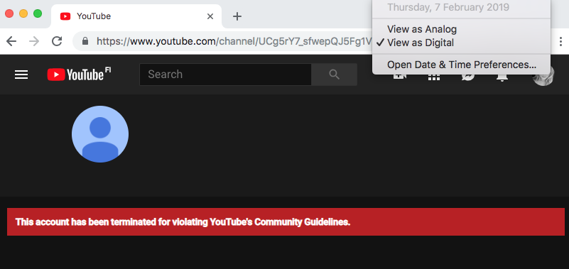 Youtuber Austin Jones’ youtube channel on February 7, 2019. Photo: Youtube