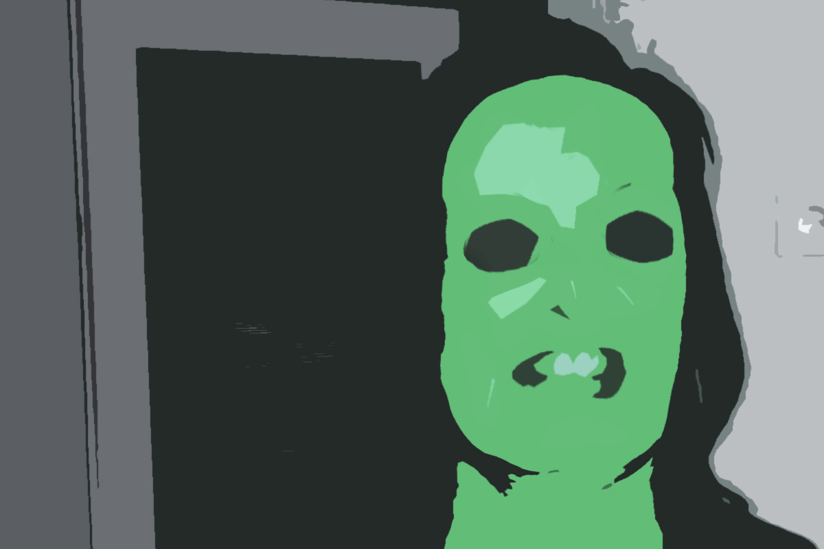 Simon’s mother. She’s not really green, but you know, I had to make sure she is unidentifiable.