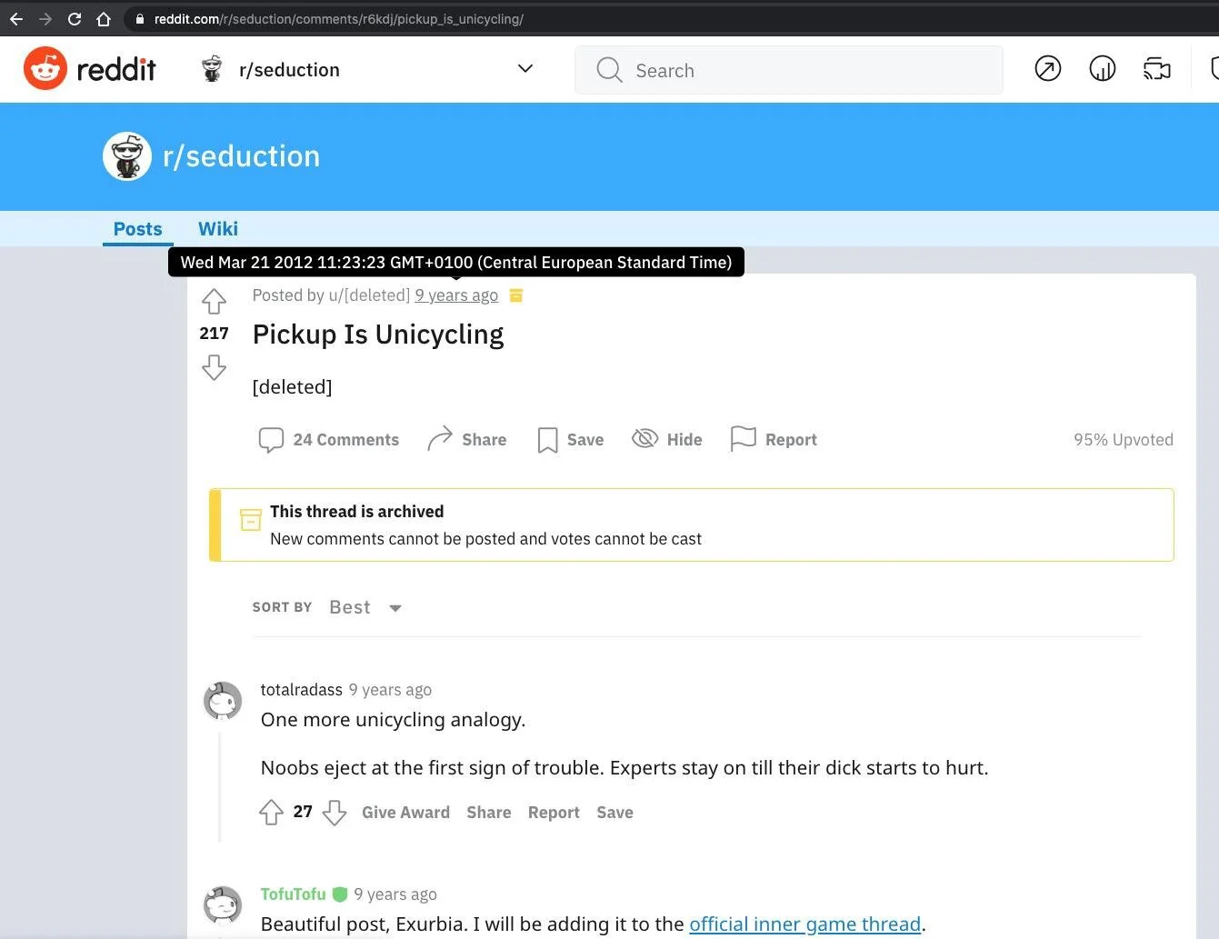Exurb1a posting in March 2012 in the ‘Seduction’ community on Reddit. Read his  original post here.