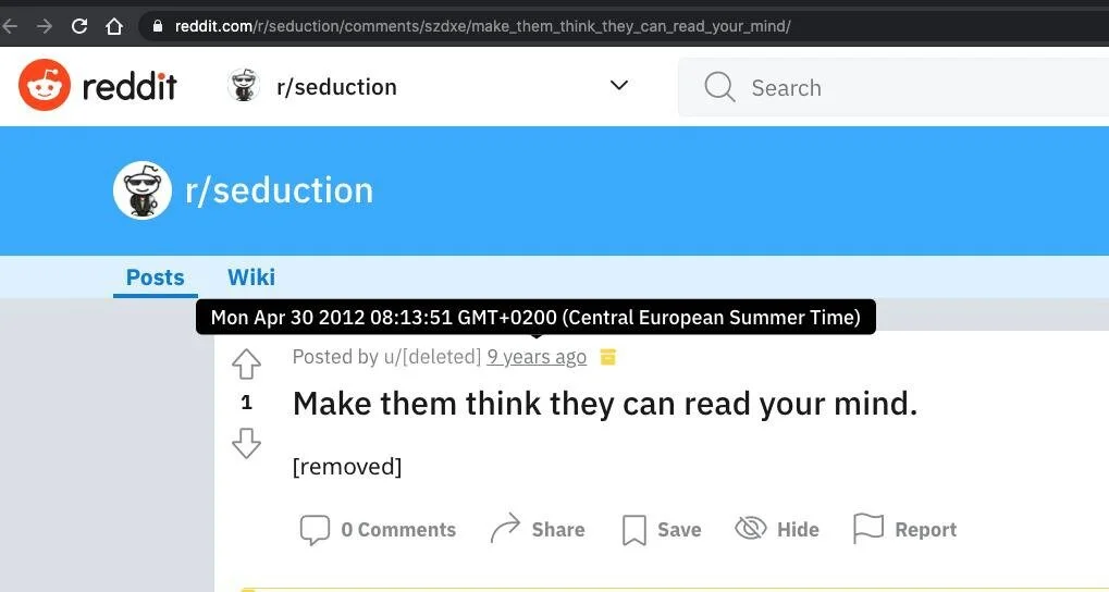 An unknown user posting in the Seduction community in April 2012. Read the original post here.