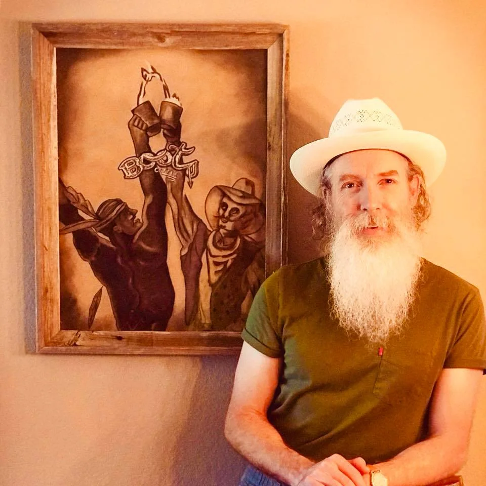 Mike Ellis and his latest artistic piece for Boots Coffee