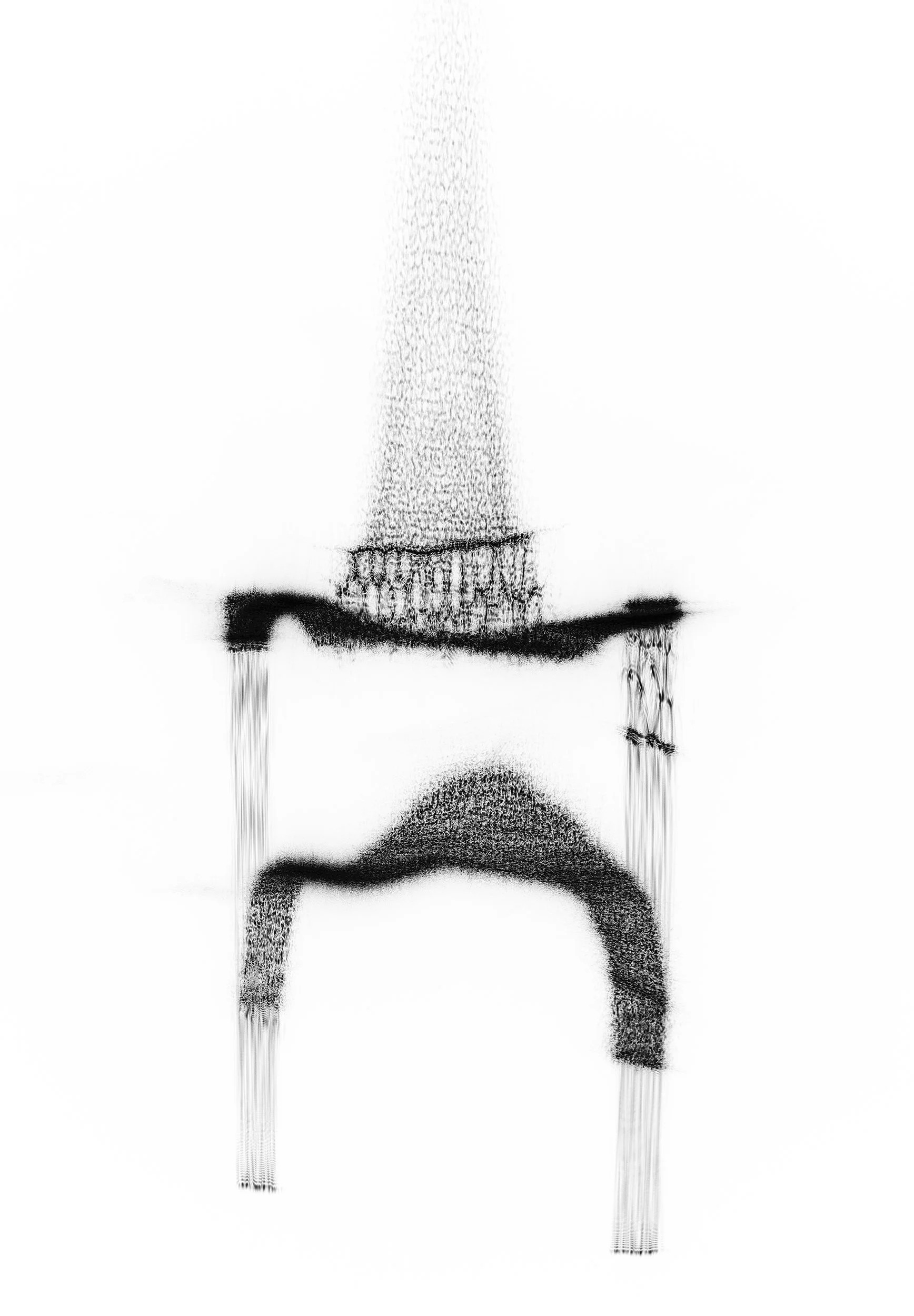 Jur Low / Jurriaan Löwensteyn — From the ongoing series No Light, 2026. Digital Photograph. Abstract black and grey image with layered, curved lines forming a vertical silhouette on white.