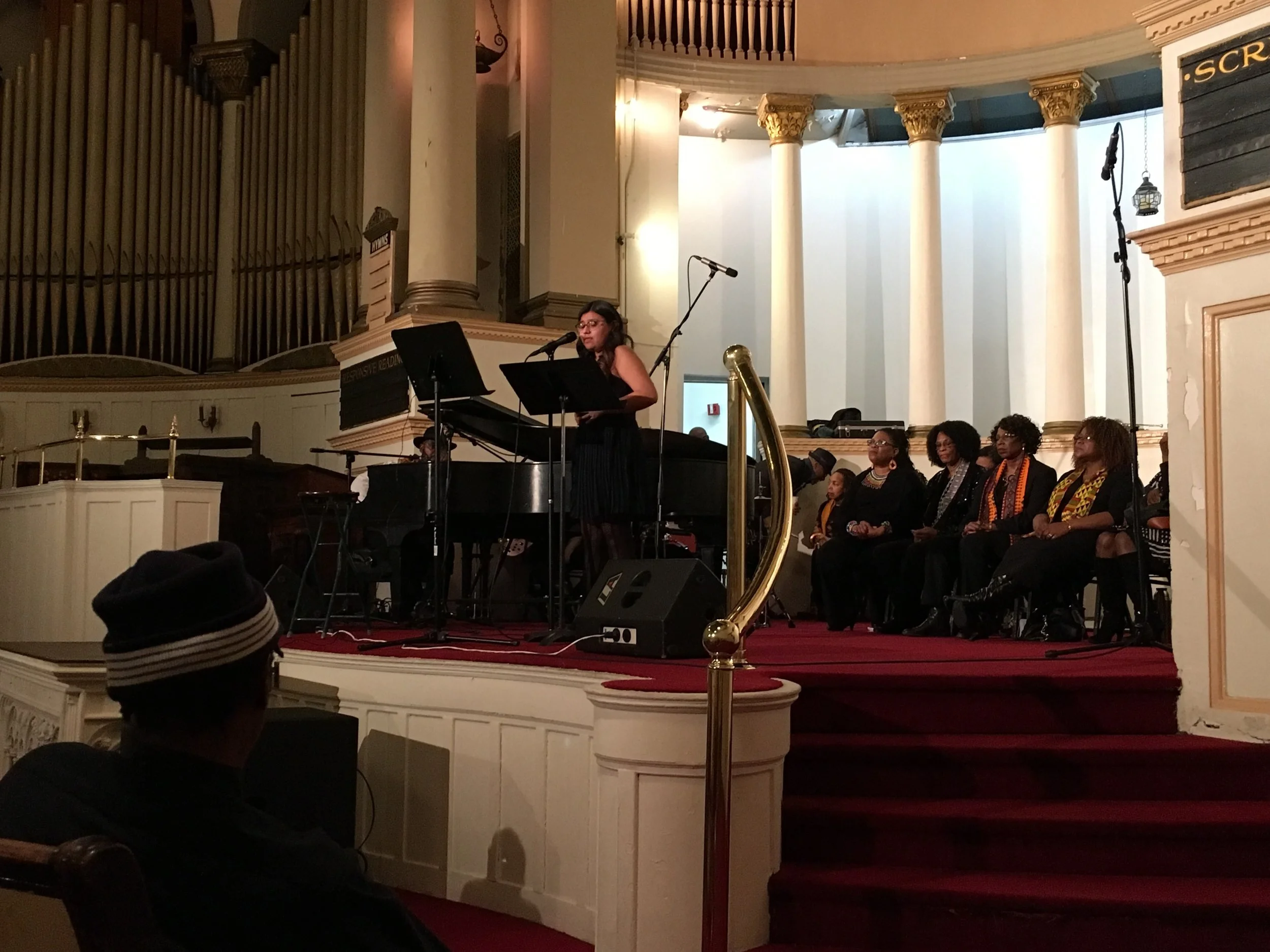 Leida Resendiz performing her spoken word poem, Change Is Beautiful, at First Baptist Church, Manhattan