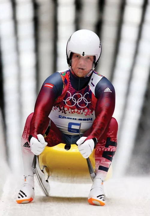 Luge athlete Martins Rubenis of Latvia at the Winter Olympics, February, 2014