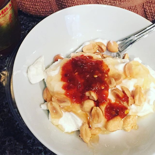 Erry1 try this: Greek yogurt salted peanuts sambal Olek and honey!!!