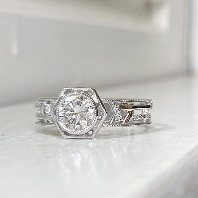 Delivered this Art Deco inspired platinum beauty this weekend! The client, who is an artist herself, had a simple solitaire yellow gold engagement ring and was celebrating her 25th wedding anniversary, so she was ready to reset her center diamond int