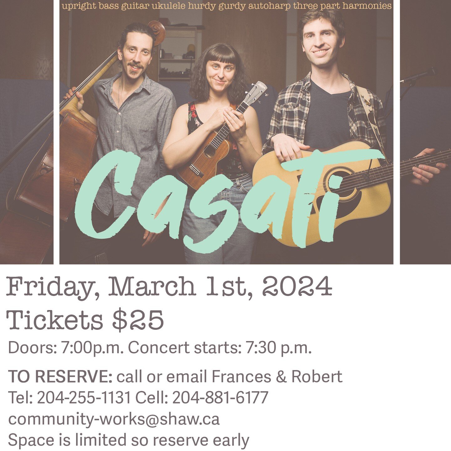 We're playing a house concert in Winnipeg this Friday! There are 4 tickets remaining, so if you're looking for a fun and cozy way to end your week, email Frances &amp; Robert at community-works@shaw.ca to purchase your tickets today!

Maybe see you t