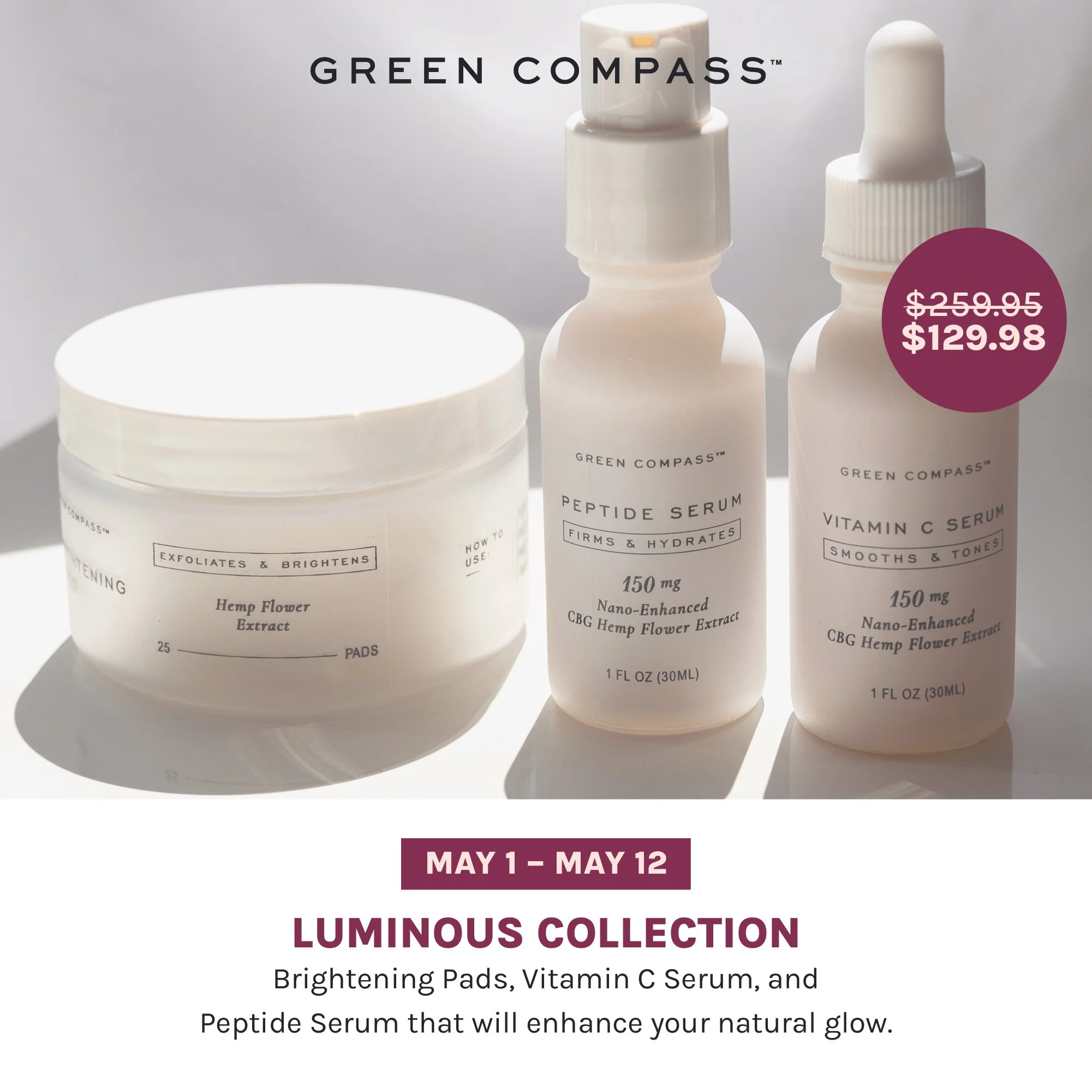50% off Organic CBG skincare by Green Compass