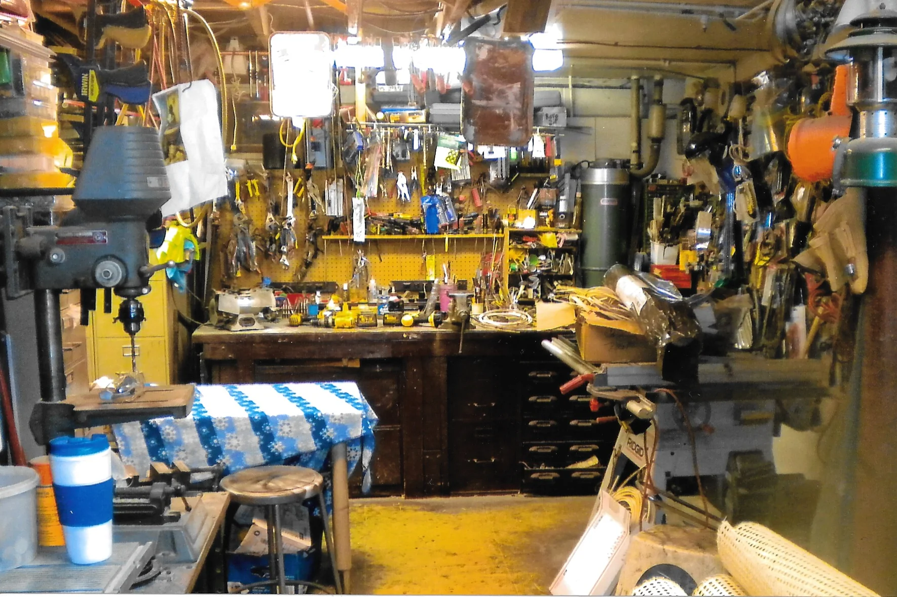 My workshop in Franklin Lakes, New Jersey. Over the last sixty years, I accumulated every tool of the trade (there are many that are not featured here). It may smell of sawdust and lacquer, but that's what gives it character, right? 