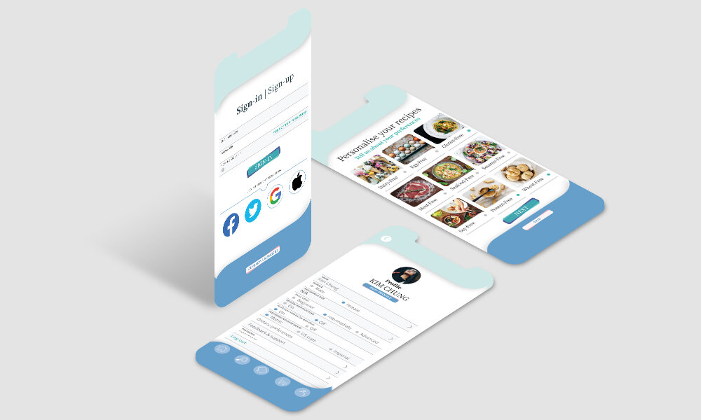  Screens that show how a user would sign in to the app 