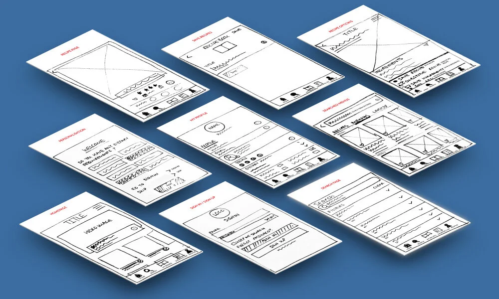  Low fidelity screens for rapid prototyping for The Dinner Party app 