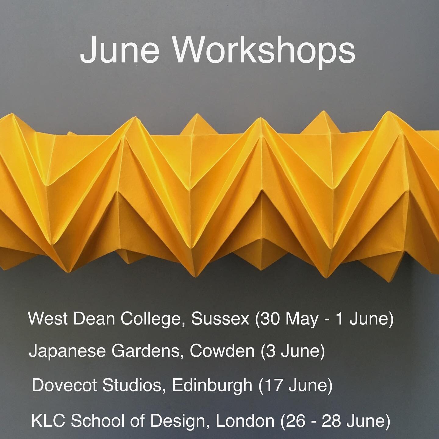 Excited to be holding a range of Paper Folding classes this June! 💫 
@westdeancollege 
@cowdengarden 
@dovecotstudios
@klcschool 
.
More information and bookings can be made via link in bio. Hope to see some of you there! 
.
*If you can&rsquo;t make