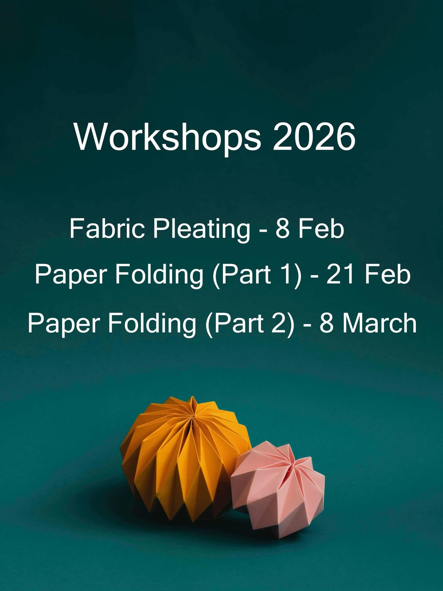 First few Glasgow-based workshops of the year are now up online and available to book ✨

I&rsquo;ll be returning to @sewconfident to teach a day of fabric pleating followed by two Paper Folding workshops at The Studio @youareherewearehere 
Part 1 is 