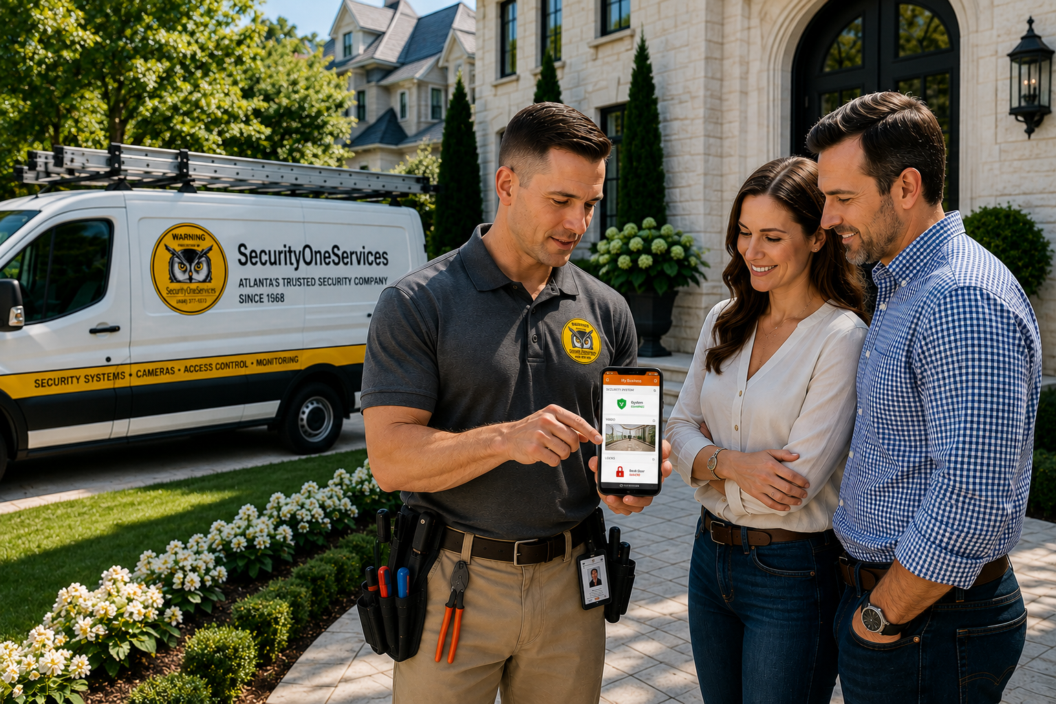 Security One Services installing home security system in Sandy Springs GA
