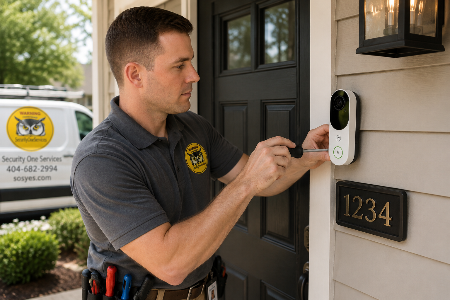 Alarm.com Video Doorbell Camera professionally installed by Security One Services in Greater Metro Atlanta.
