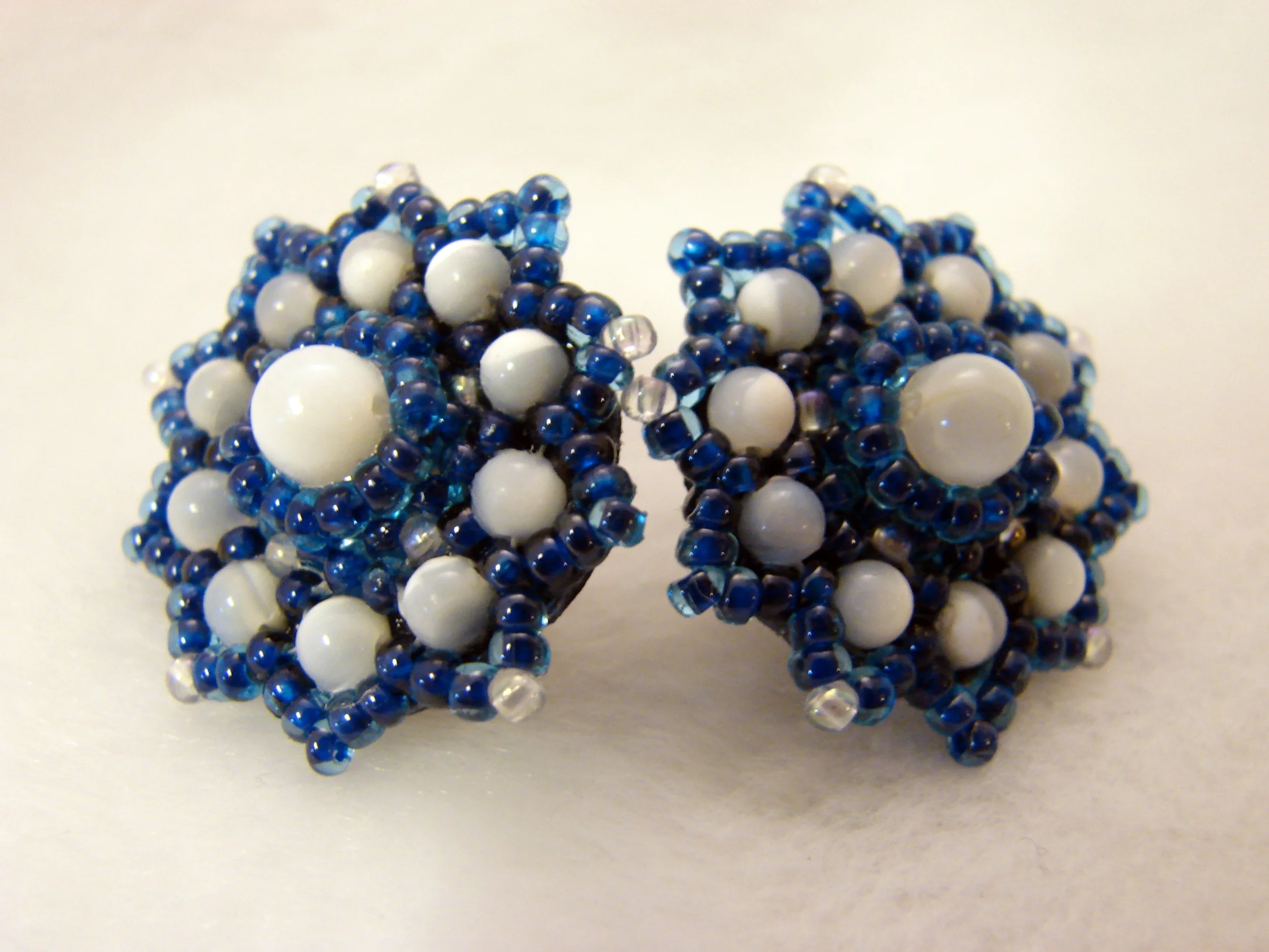 Earrings Beaded Post Blue with Mother of Pearl.JPG