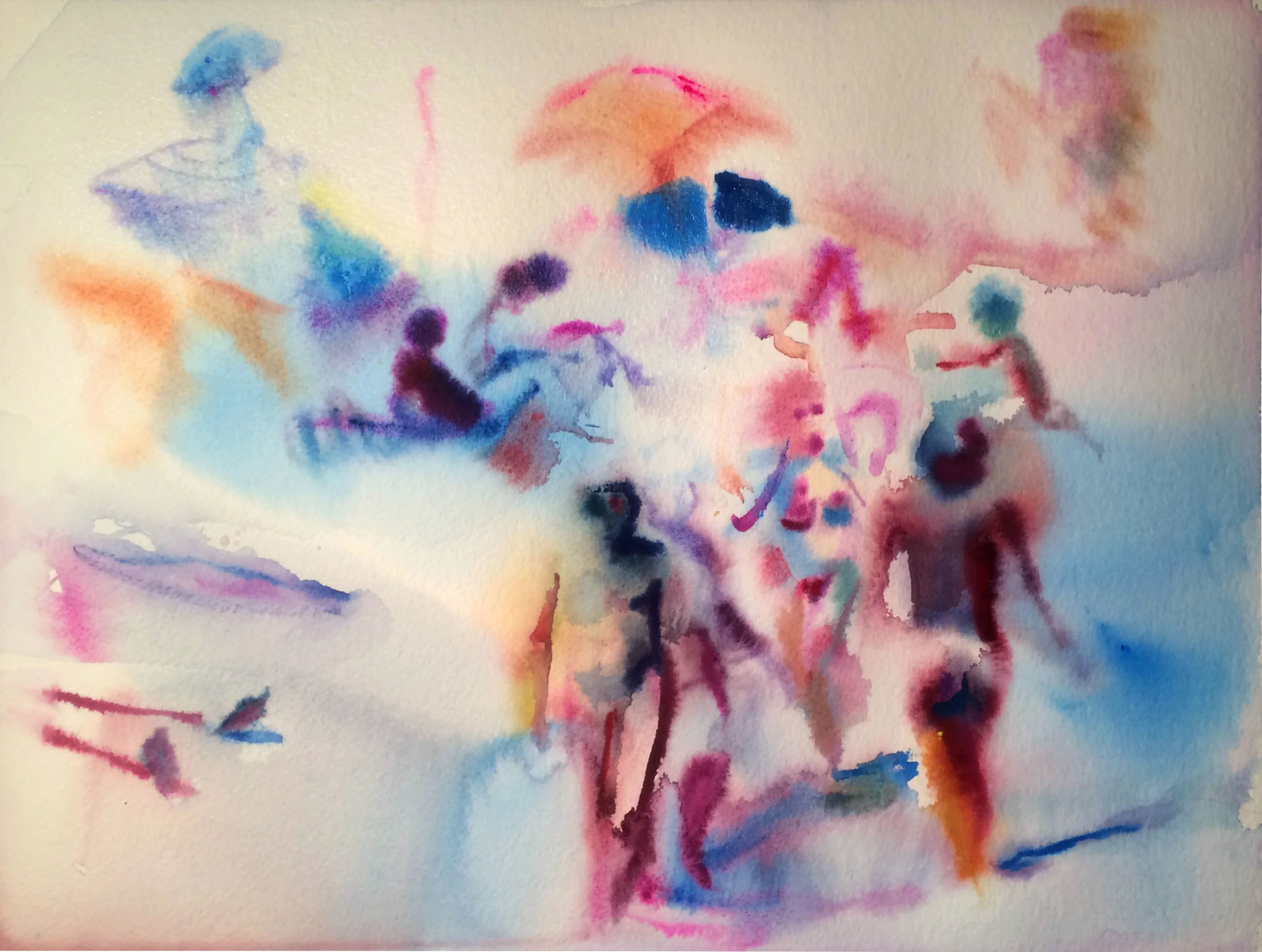 Beach Bums , 2016, Gouache on paper, 12 x 16 in